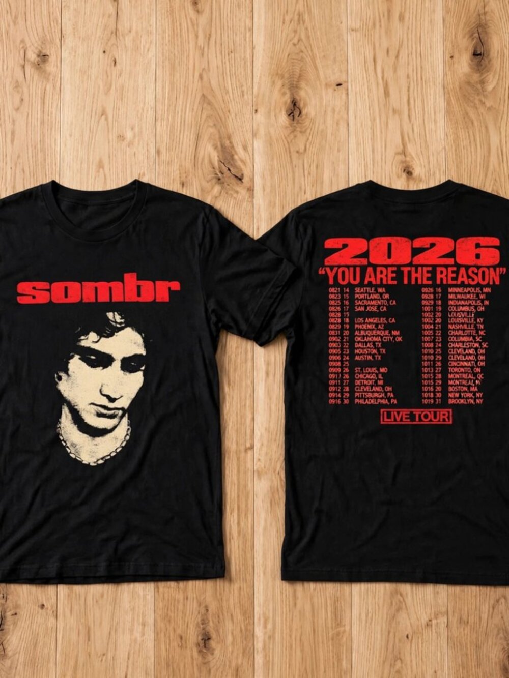 Sombr You Are The Reason North America Tour 2026 Black T-Shirt S-4XL - Picture 1 of 3